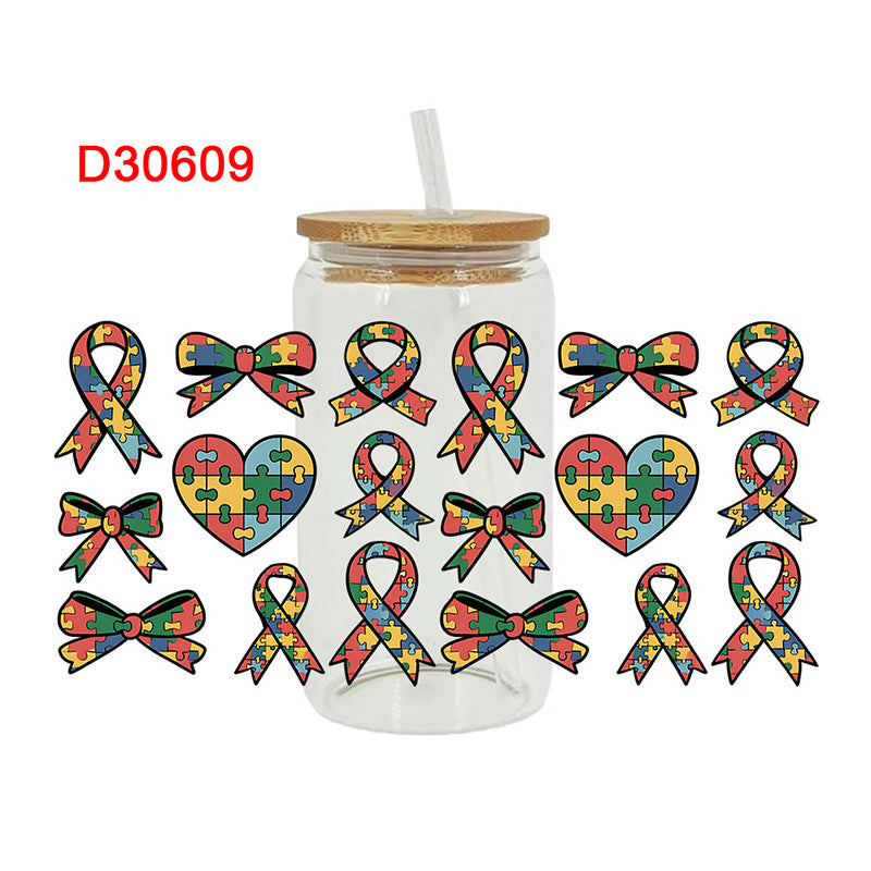 Wholesale Color Puzzle Autism Series 16oz Cup UV DTF Wraps