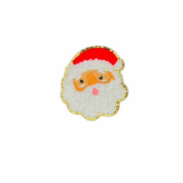 Wholesale Christmas  Gold Edge Chenille Embroidered Patches Self Adhesive Clothing Accessory For Coats Party Craft Supply