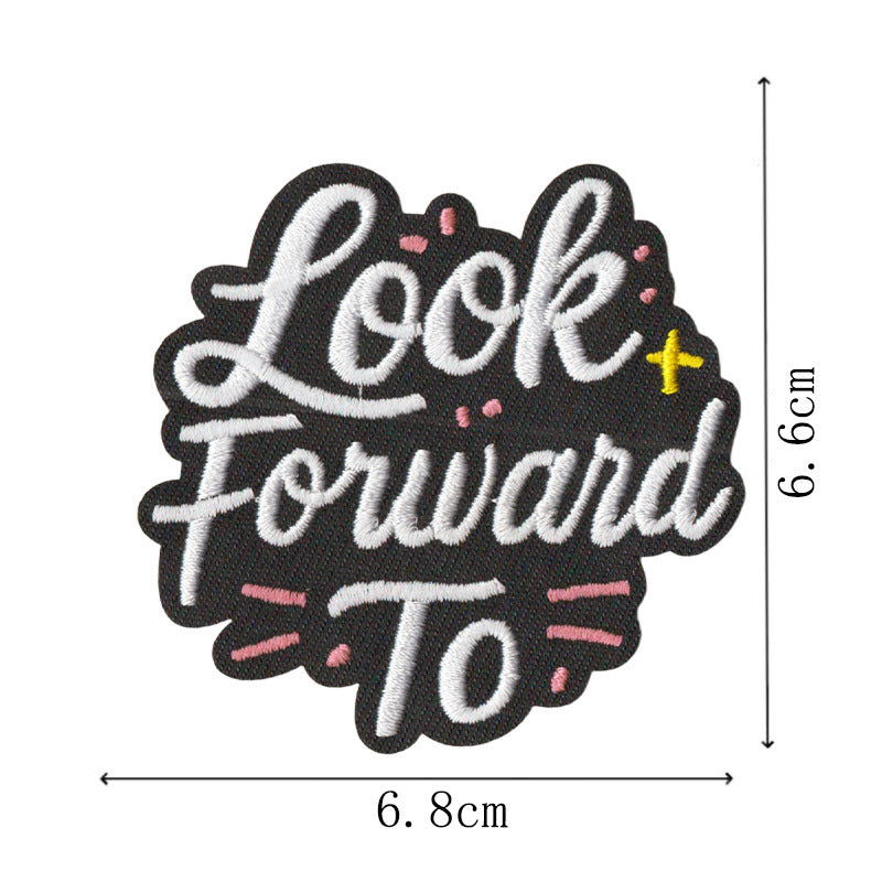 Wholesale Embroidered Iron On Patches Set 9Pcs Black White Cartoon English Slogan Appliques For Clothing Bags Towels Chic DIY Decorative Accent