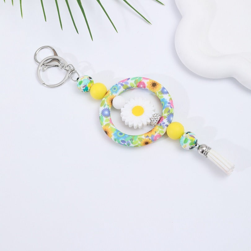 Wholesale Silicone Circle Beaded Printed Keychain