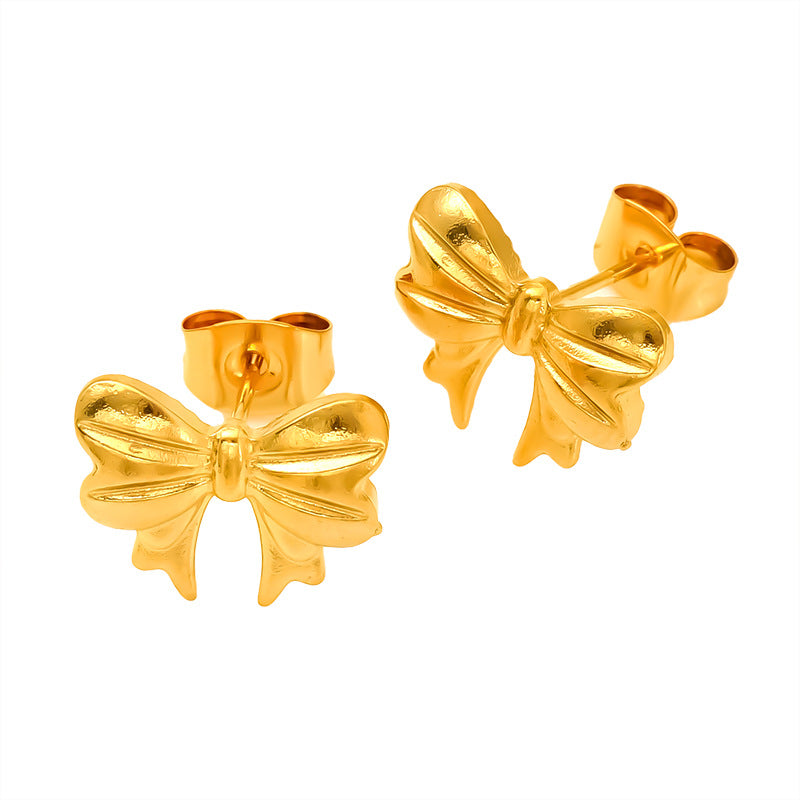 Wholesale Stainless Steel Heart Flower Hollow Zircon Bow Earrings