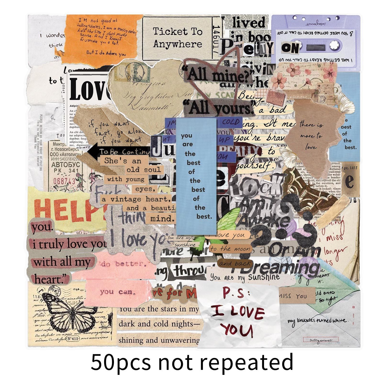 Wholesale 50pcs Transparent Fragment Stickers,  Waterproof Decorative DIY Stickers