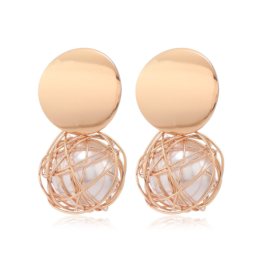 Wholesale Creative Woven Round Ball Artificial Pearl Ear Clips