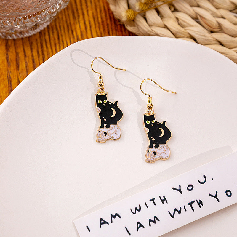 Wholesale Halloween Horror Funny Skull Creative Cat Sun Moon Earrings