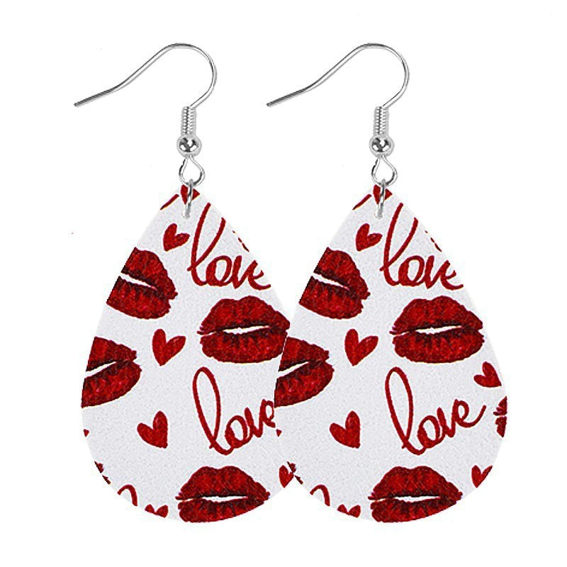 Wholesale Water droplet shaped heart-shaped red lip cute Valentine' s Day acrylic earrings