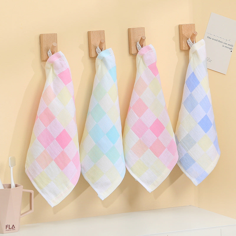Wholesale Cotton Square Color Grid Gauze Small Children Gauze Saliva Kindergarten Handkerchief Towel