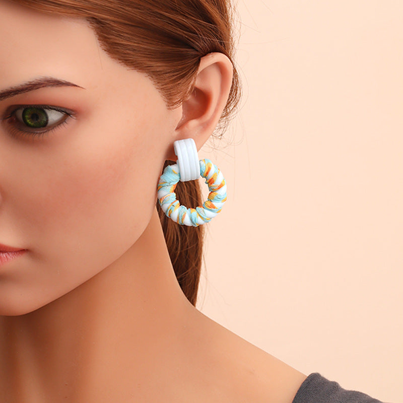 Wholesale Handmade Cloth Winding Round Earrings