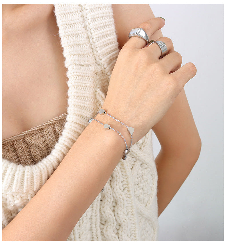 Wholesale Love Double Layer Stacked Titanium Steel 18k Gold Plated Bracelet