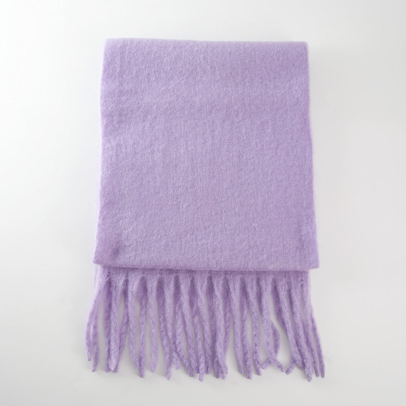 Wholesale Solid Color Thick Beard Mohair Imitation Cashmere Autumn and Winter Thickened Warm Scarf