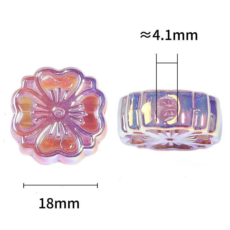 Wholesale 100pcs Diy Fine Glitter Cherry Blossom Beads Love Four-leaf Clover Straight Hole Acrylic Beads