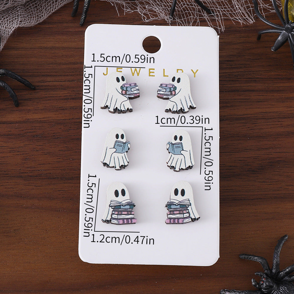 Wholesale  Gothic Book Ghost Wooden Earring Set