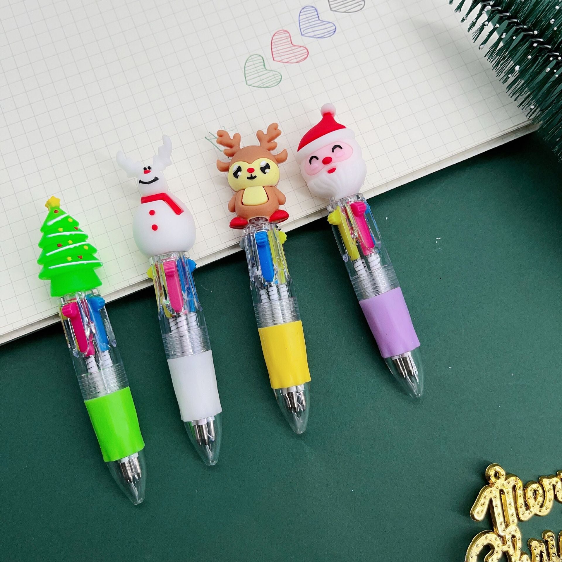 Wholesale Cartoon Christmas Mini Four Color Plastic Ballpoint Pen