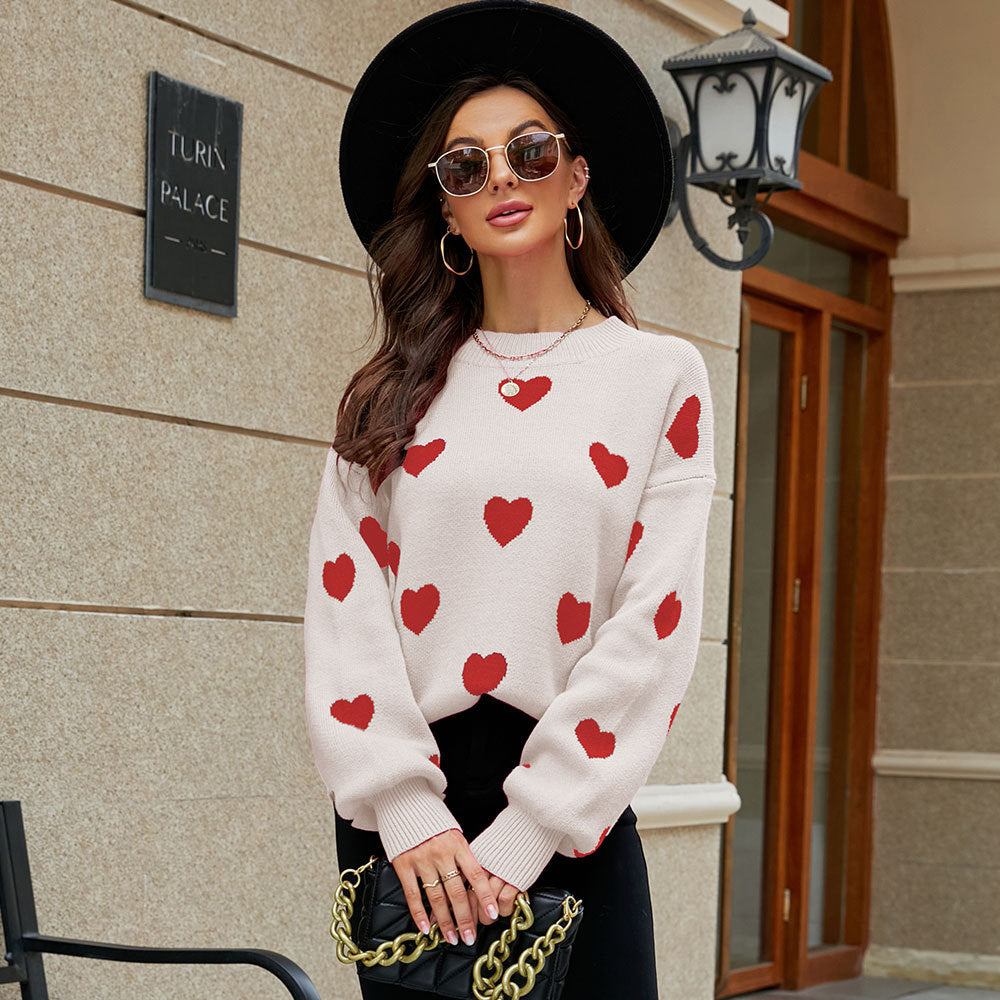 Wholesale Winter Valentine's Day Love Pullover Women's Core Spun Yarn Sweater