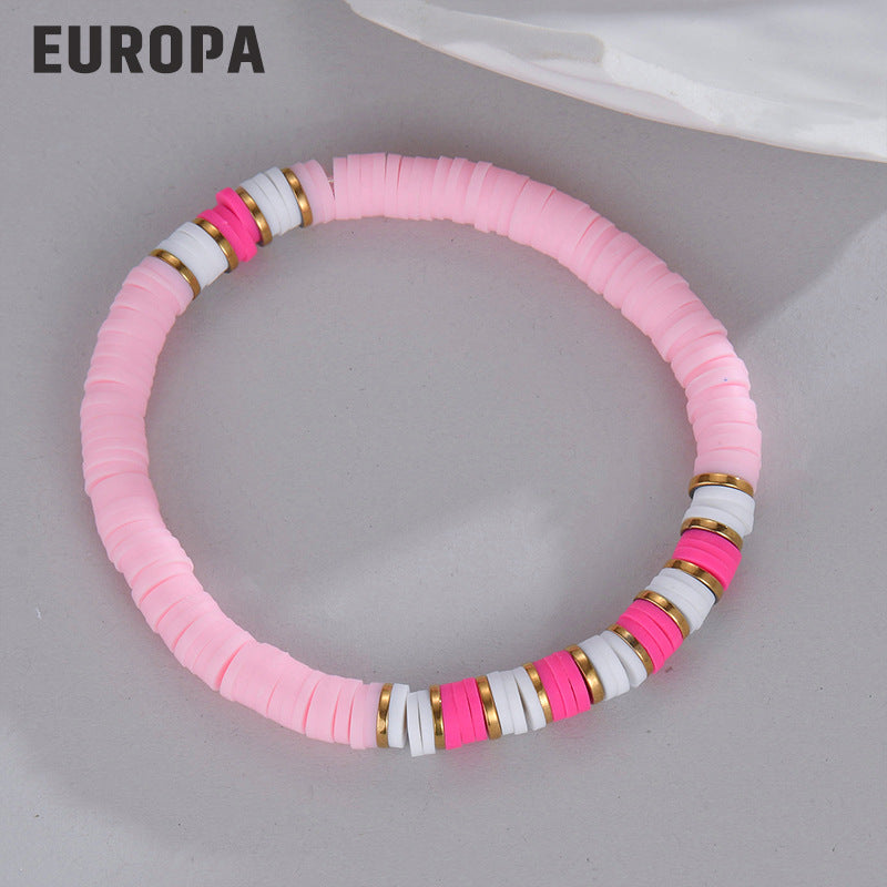 Wholesale Splicing Colorful Polymer Clay Diy Stainless Steel Bracelet