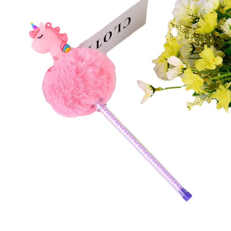 Wholesale 10PCS Creative Cartoon Unicorn Fishtail Hair Ball Plastic Ballpoint Pen