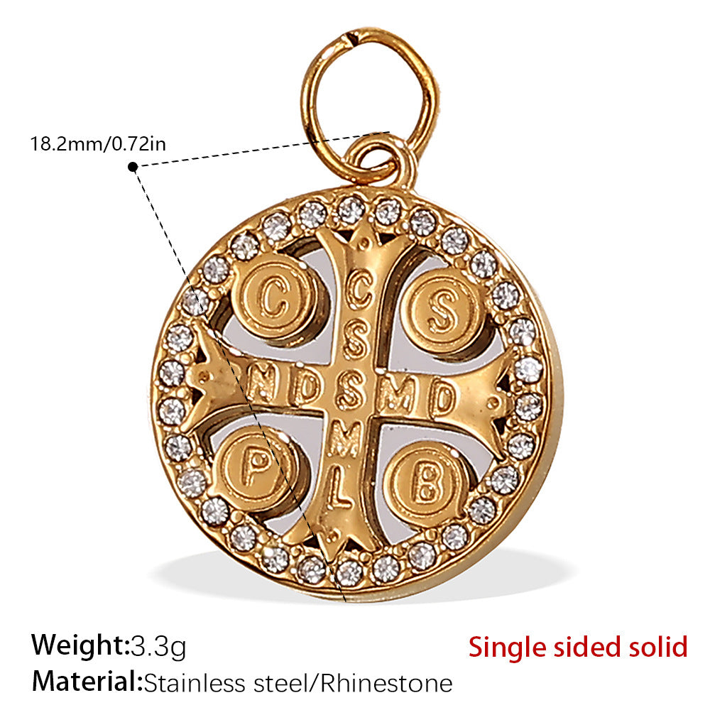 Wholesale Zircon Inlaid Starfish Round Stainless Steel Necklace Pendant