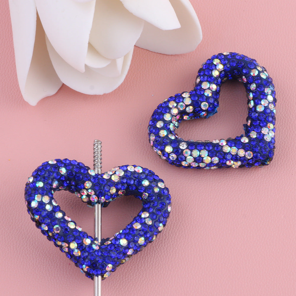 Wholesale 10pcs Hollow out heart-shaped water drill filled with clay straight hole beads