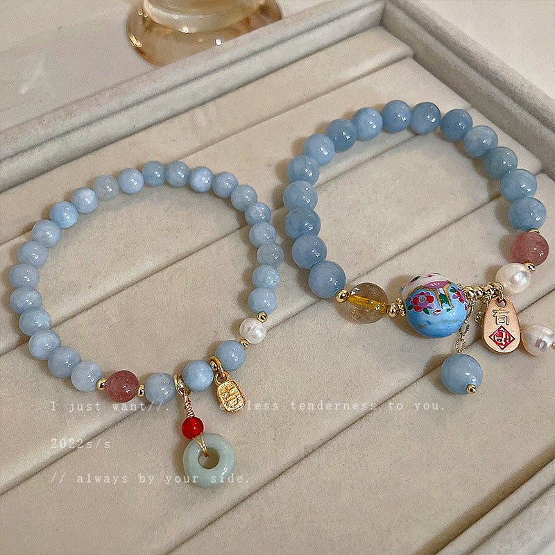 Wholesale Beaded Ceramic Lucky Cat Forwarding Pearl Crystal Bracelet