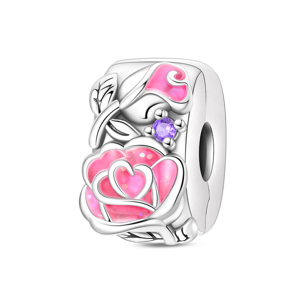 Wholesale Valentine' s Day Series Pink Magic Cube Rose Silver Plated Charms