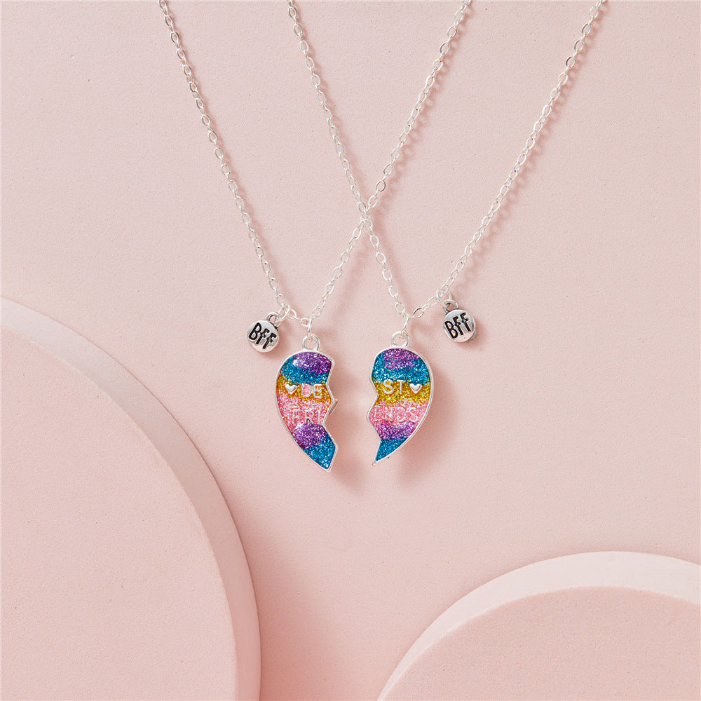 Wholesale Love Heart Gradient Drip Oil Magnet Pendant Necklaces