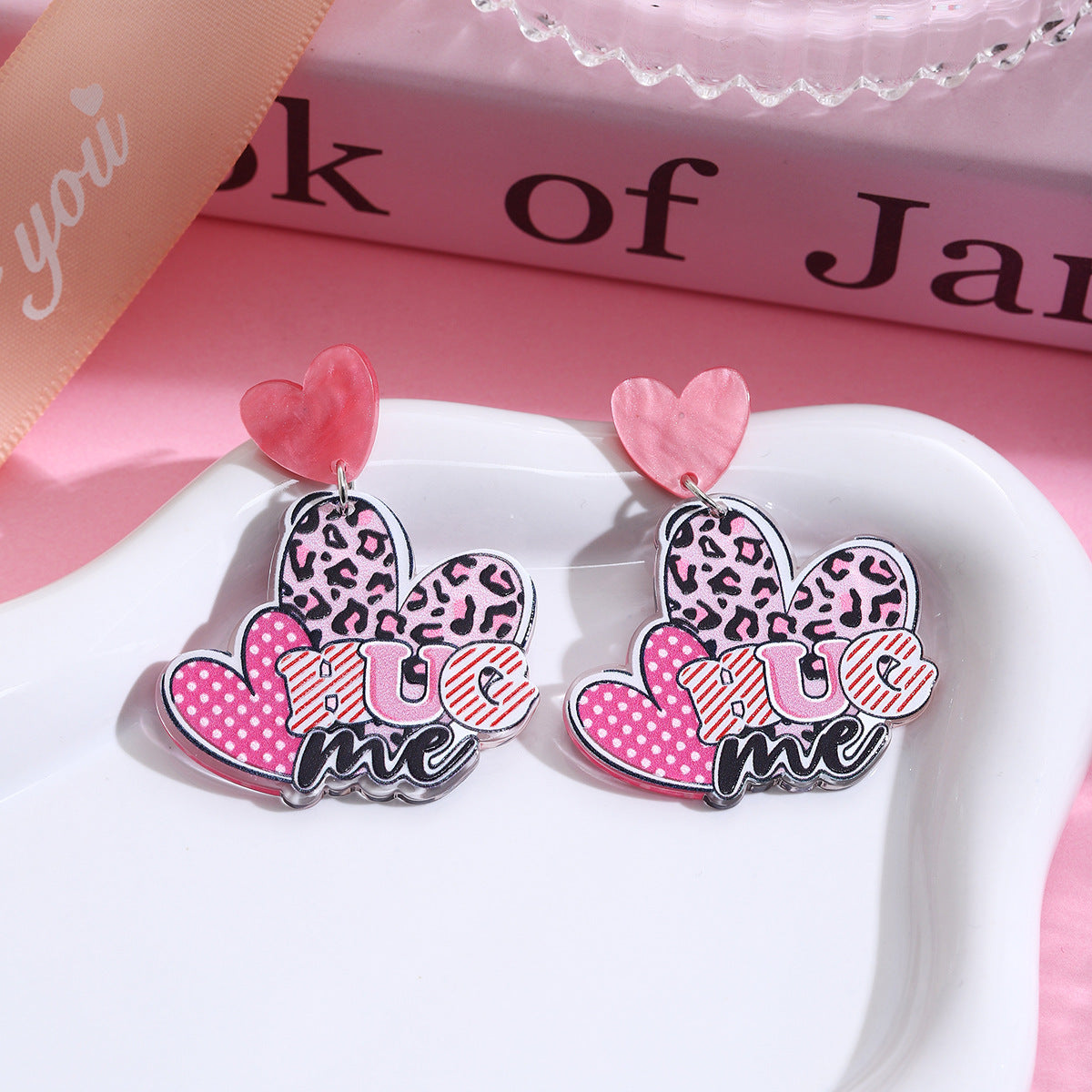Wholesale Valentine' s Day Pink Love Acrylic Earrings
