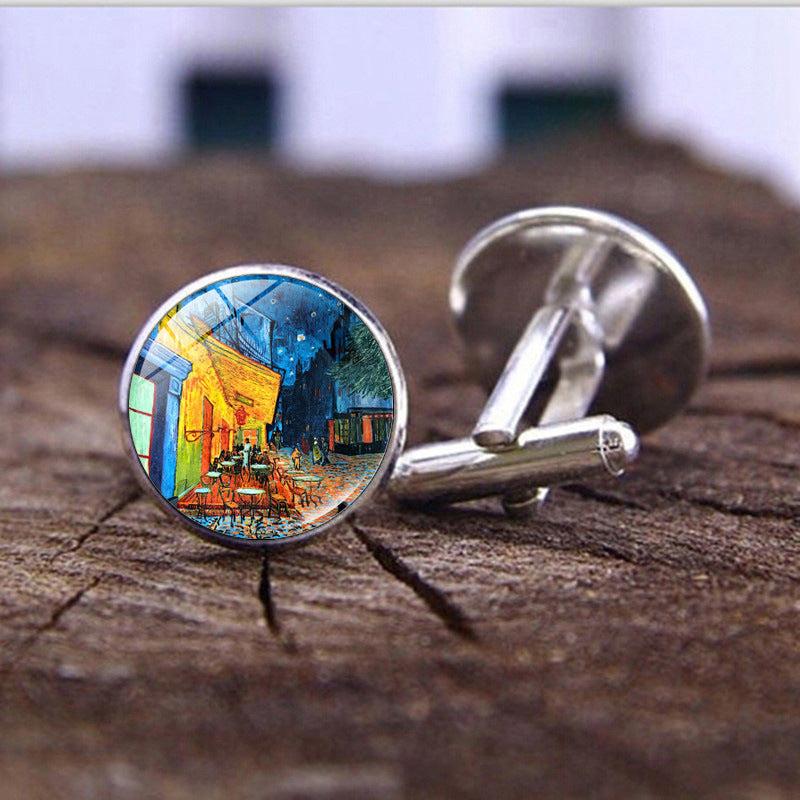 Wholesale Alloy Van Gogh Starry Night Sunflower Time Gemstone Cufflinks