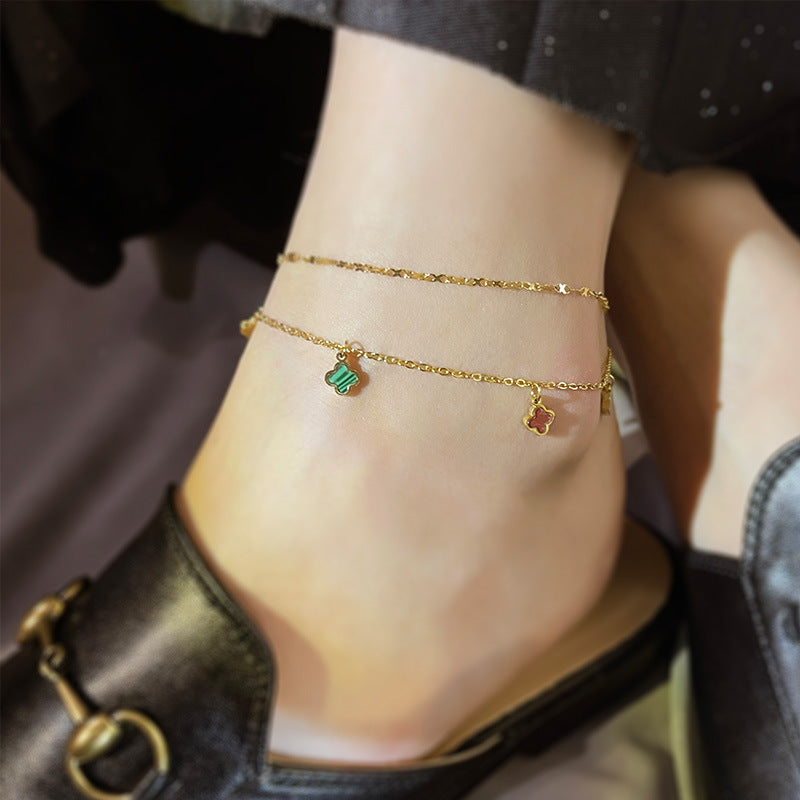 Wholesale Colorful Four Leaf Clover Titanium Steel Anklet