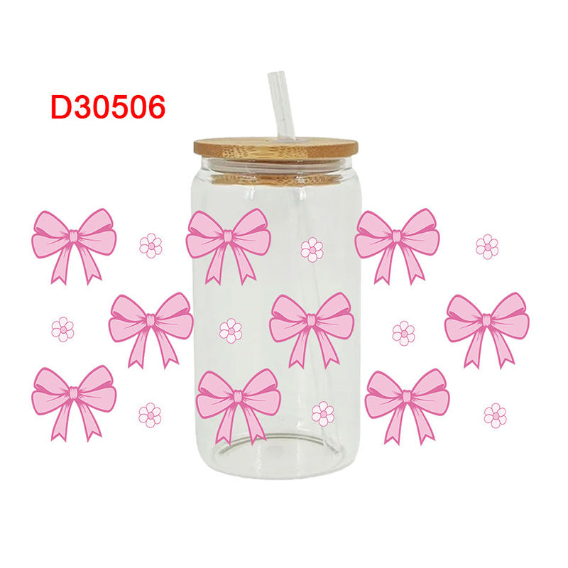 Wholesale Pink heart with diverse bows 16oz Cup UV DTF Wraps