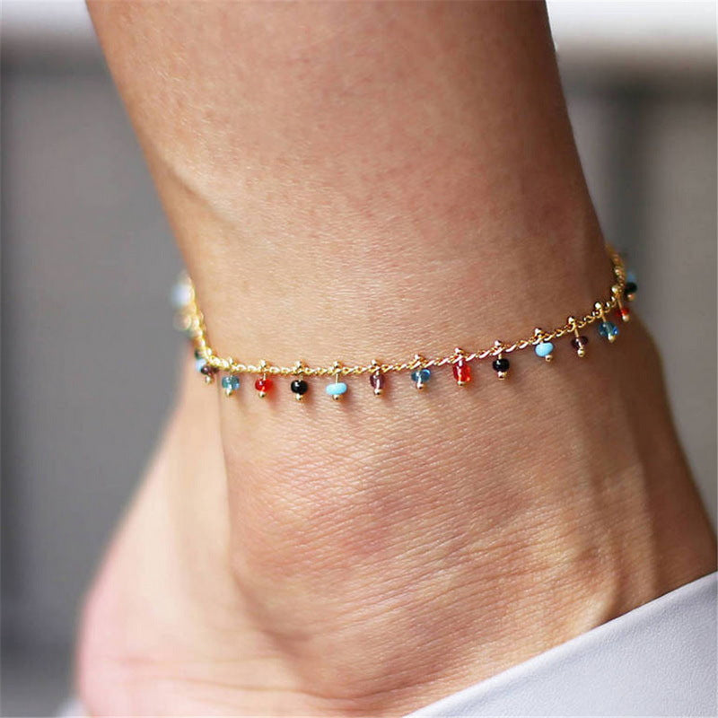 Wholesale Creative colorful eyes geometric chain beach anklet