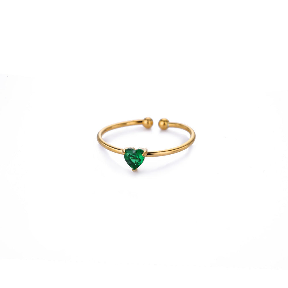 Wholesale Stainless steel zircon heart shaped open ring