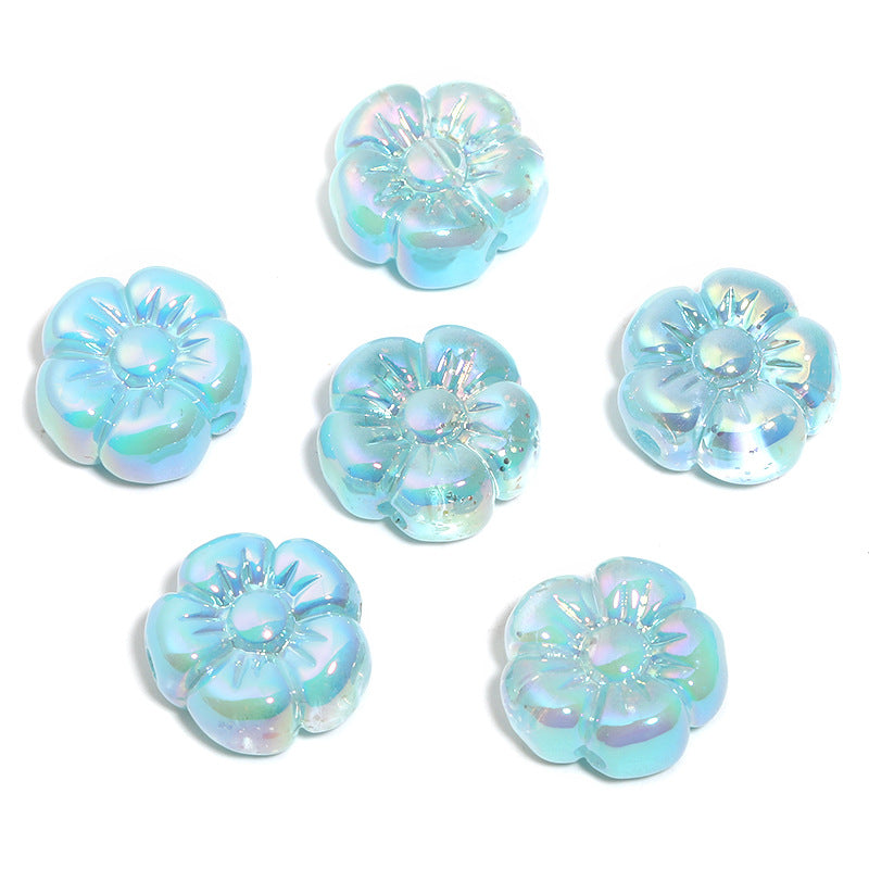 Wholesale 100pcs Translucent sequin five-petal flower UV-plated acrylic flower beads