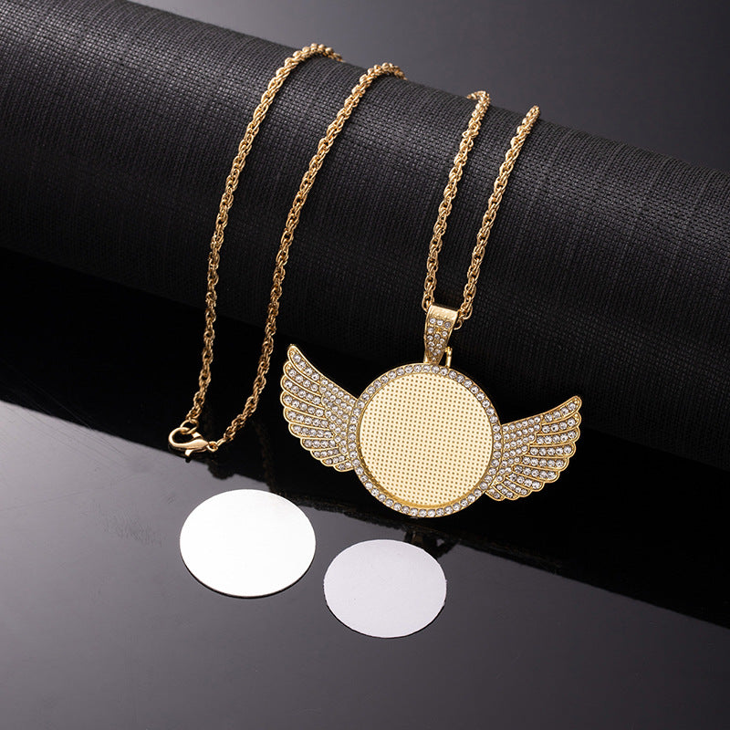 Wholesale Sublimation necklace angel wings necklace heart full diamond clavicle necklace