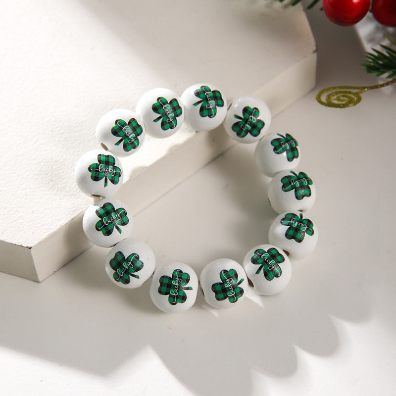 Wholesale St. Patrick's Day Wooden Beads Bracelet on White Background
