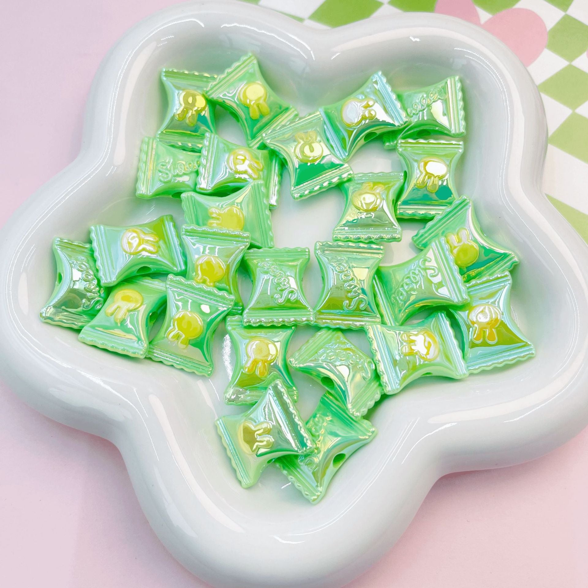 Wholesale 10pcs/pack Cream UV Coated Candy Color Acrylic Rabbit Candy Beads