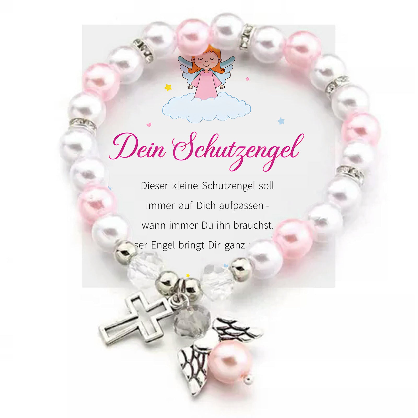 Wholesale White and pink pearl bracelet heart wings diamond bracelet
