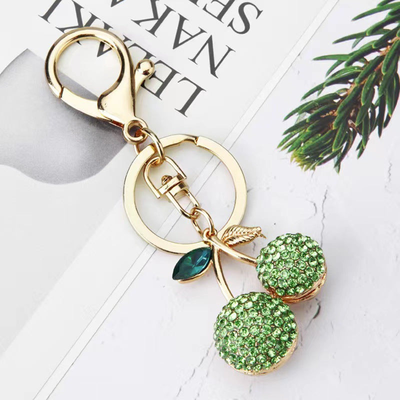 Wholesale Creative alloy rhinestone fruit Cherry keychain female cute fashion exquisite bag key chain car pendant