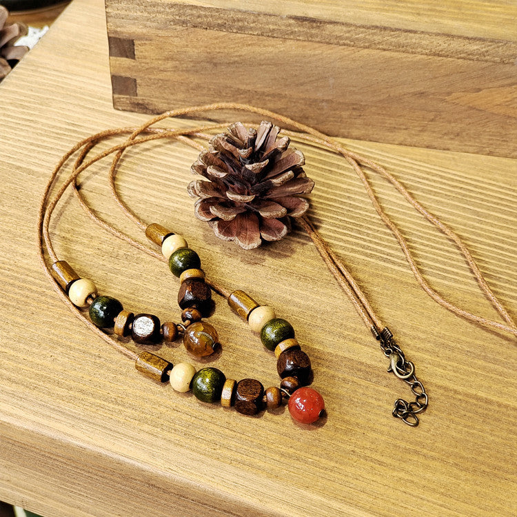Wholesale Wood Art Leather Rope Onyx Necklaces