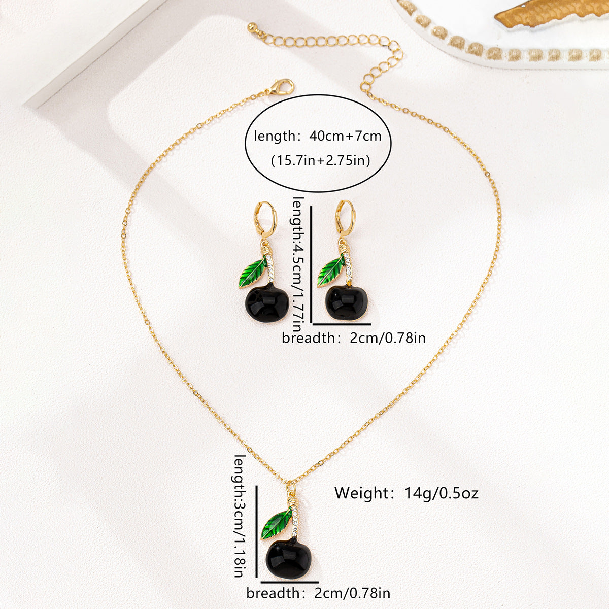 Wholesale 3 pcs/set Fashion Elegant Luxury Rhinestone Cherry Necklace Earrings