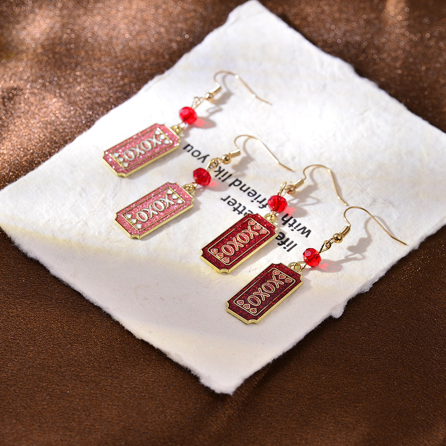 Wholesale Romantic Letters Xoxo Pink Valentine' s Day Oil Drop  Earrings