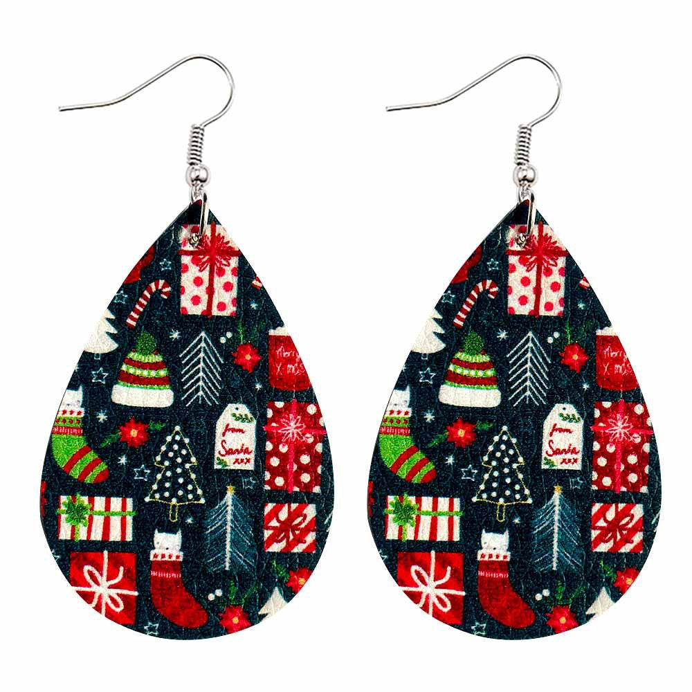 Wholesale Christmas Tree Bell Leather Earrings