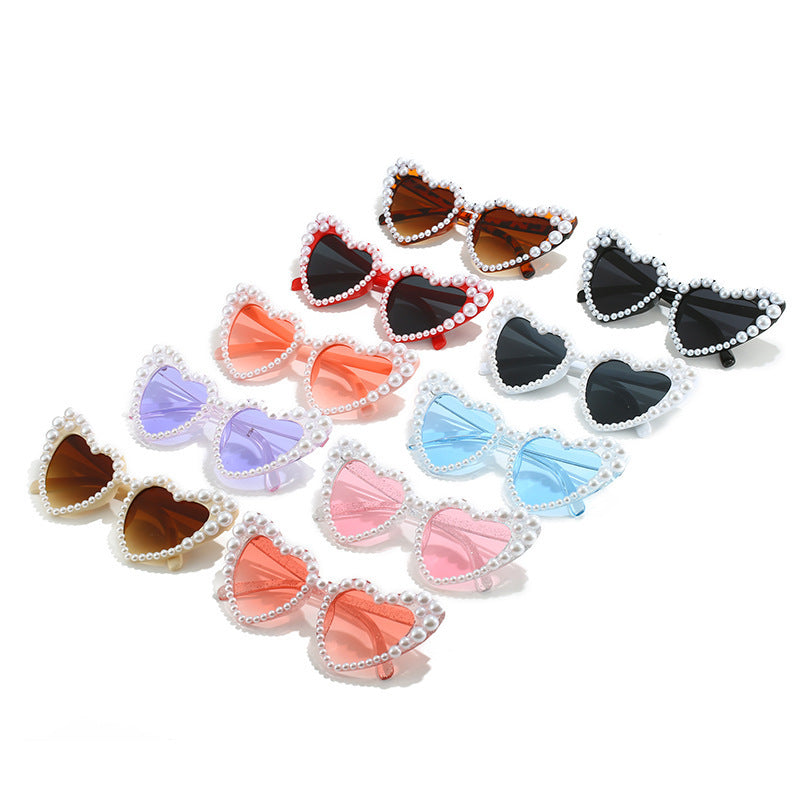 Wholesale Heart-shaped Pearl Personality Versatile Heart-shaped Like Luxury Sweet Love Sunglasses