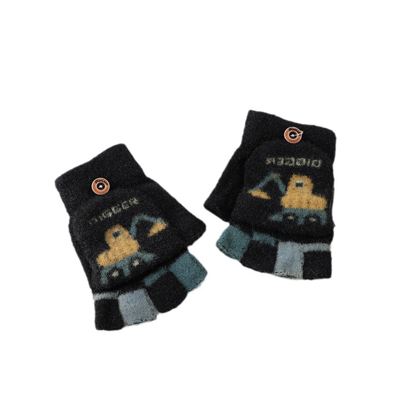 Wholesale Warm Flip Half Finger Knitted Cartoon Children's Imitation Cashmere Gloves
