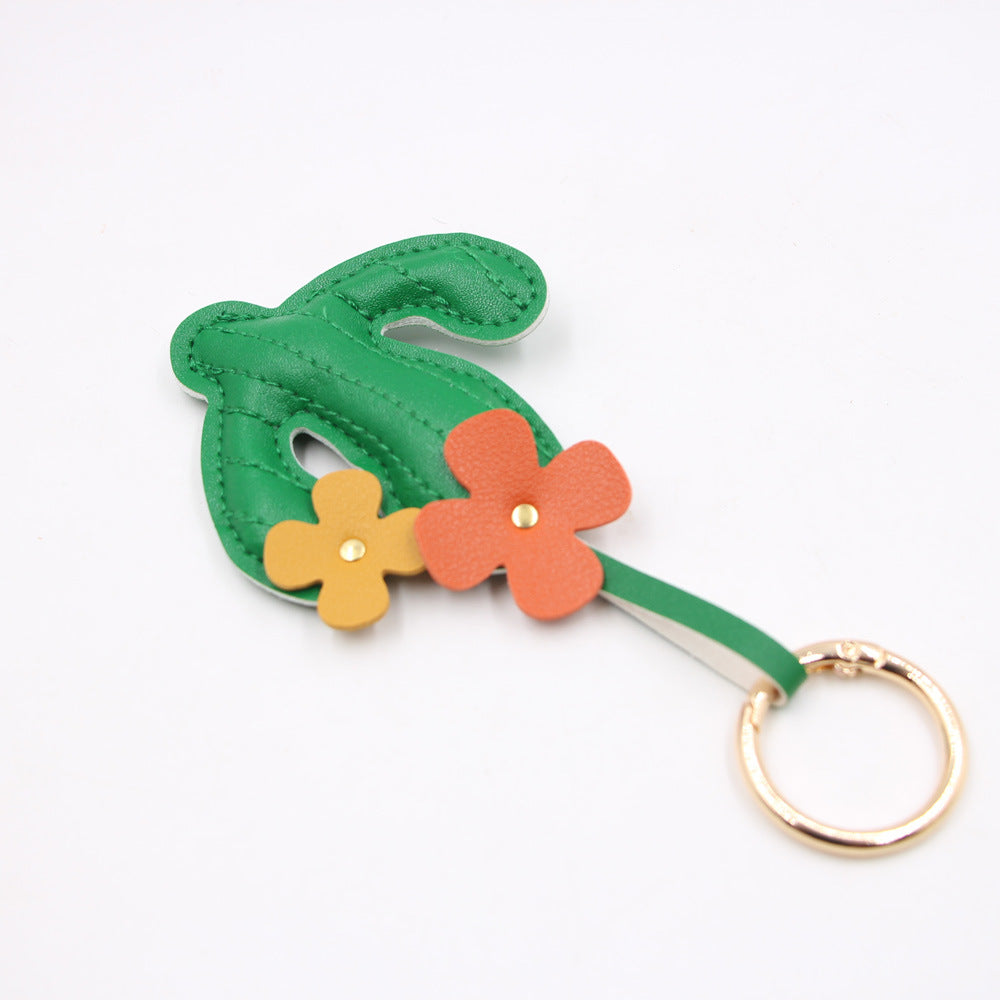 Wholesale Trendy Cactus Design Faux Leather Keychain Bag Charm Cute Animal Motif Car Key Accessory Gift