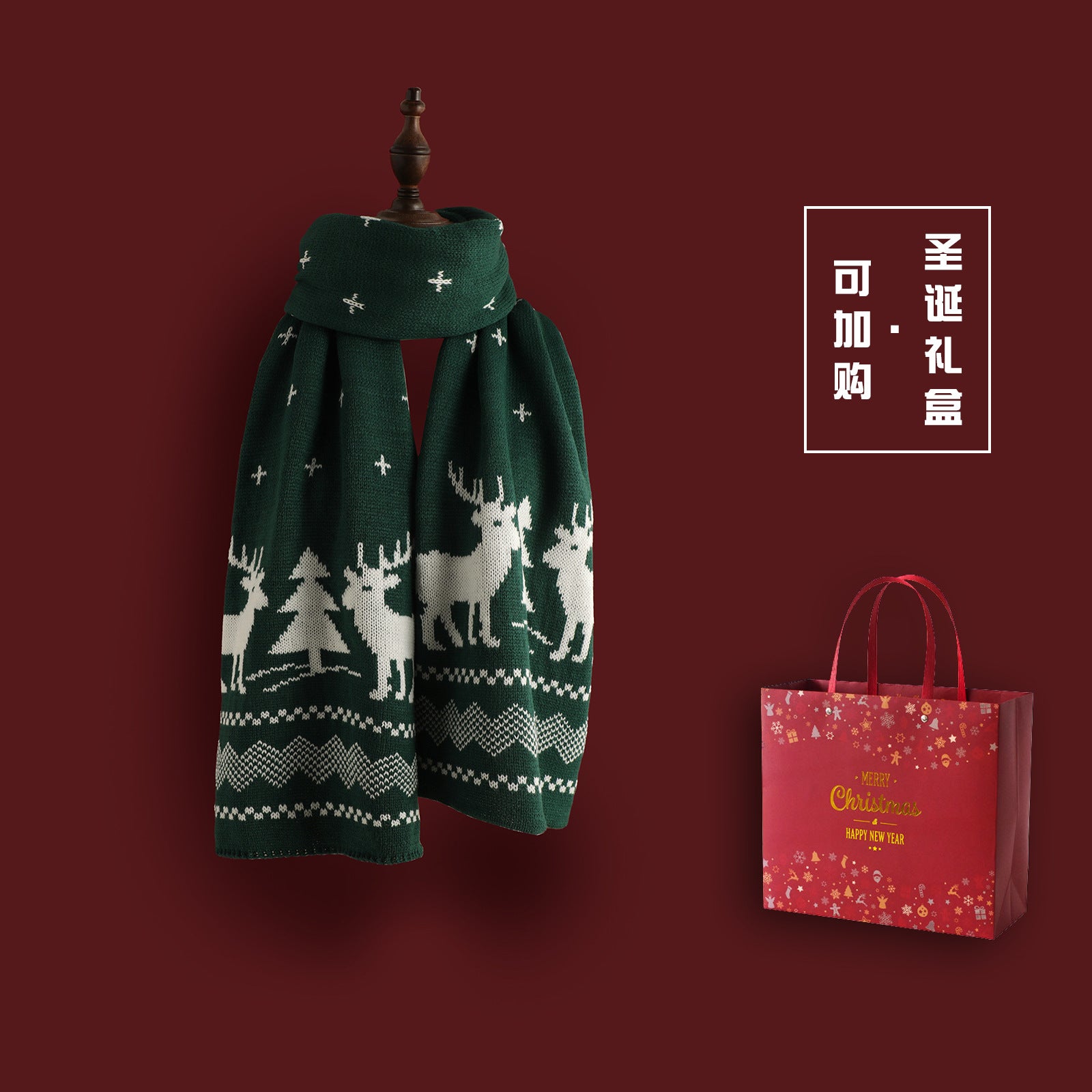 Wholesale Red Christmas Tree Knitted Wool Scarf