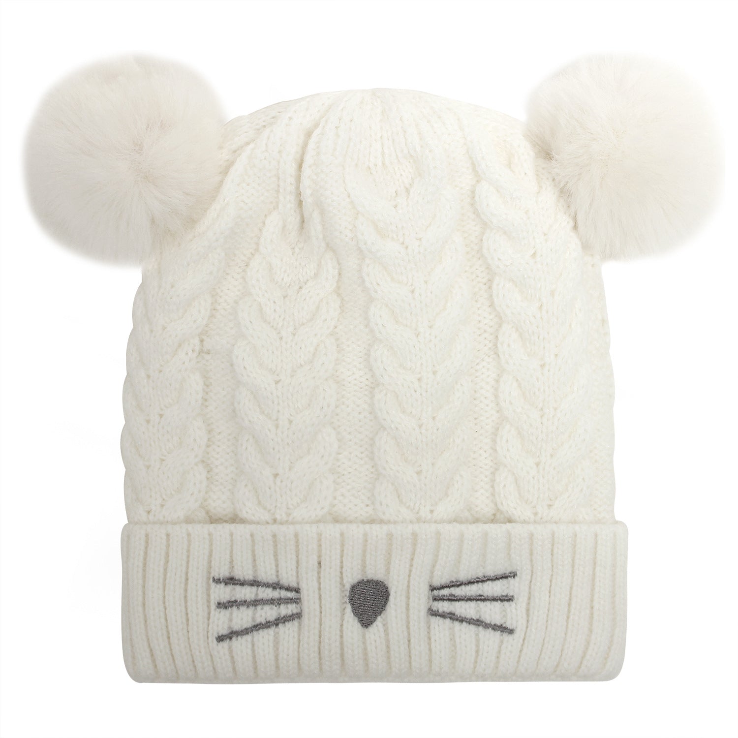 Wholesale Autumn and Winter Cartoon Cat Plush Double Ball Knitted Beanie