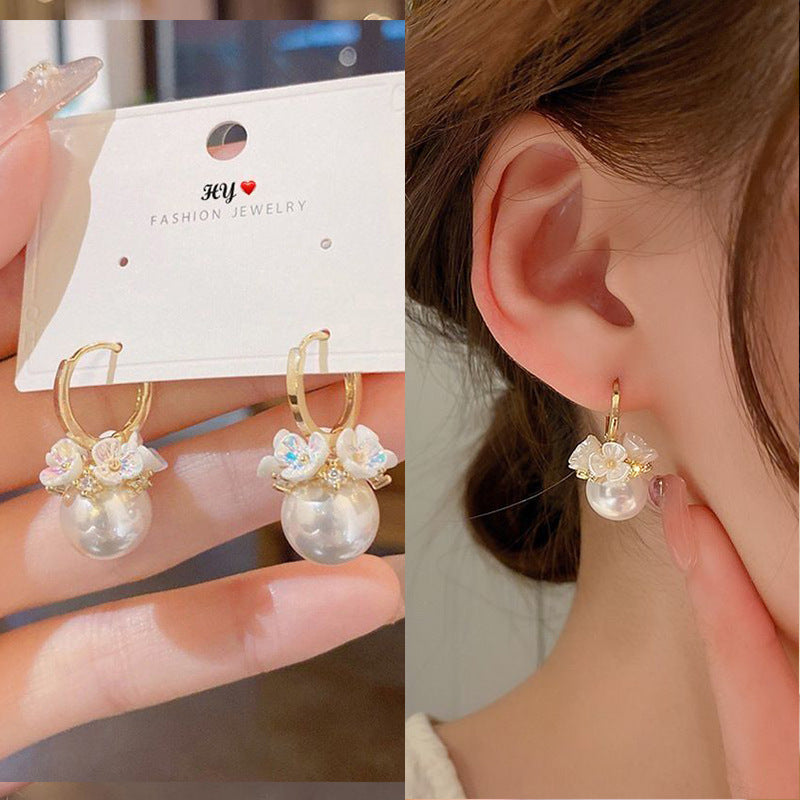 Wholesale Exquisite Shell Flower Basket Pearl Earrings