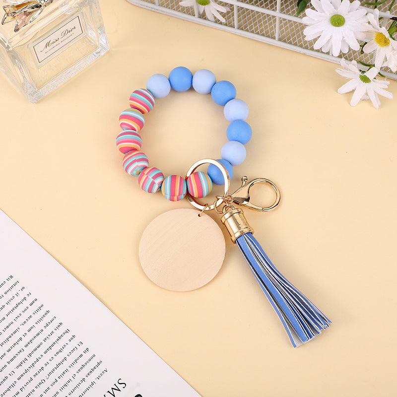 Wholesale Colorful Food Grade Silicone Beech Wood Beads Bracelet Keychain