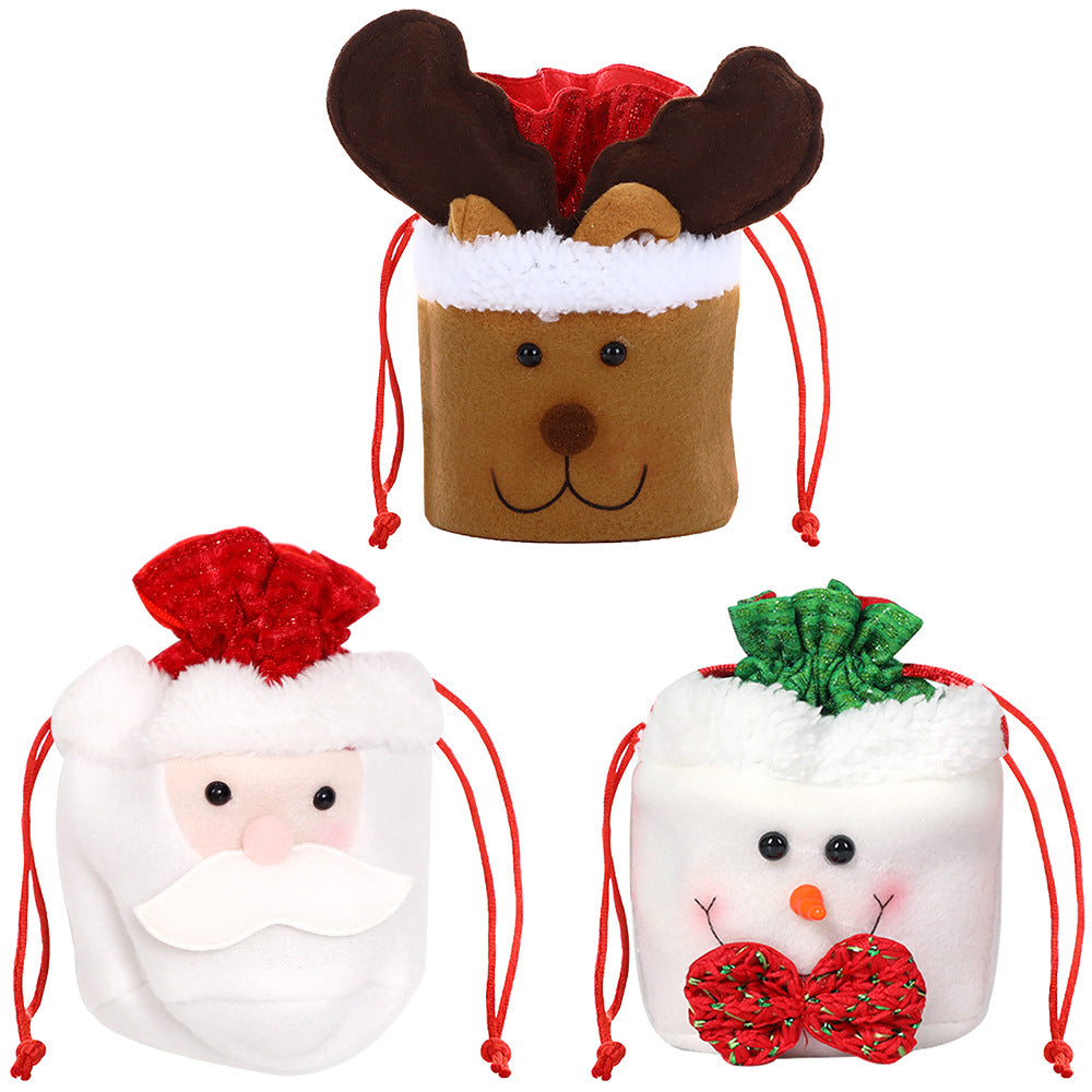 Wholesale 10pcs Christmas Apple Bag Flannel Drawstring Bag