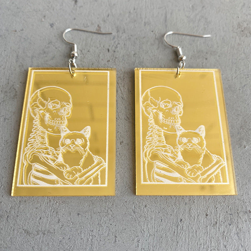 Wholesale 2pairs/pack Acrylic Skull Cat Earrings