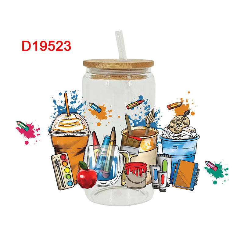 Wholesale Cute Cartoon Teacher Theme Drink 16oz Cup UV DTF Wraps